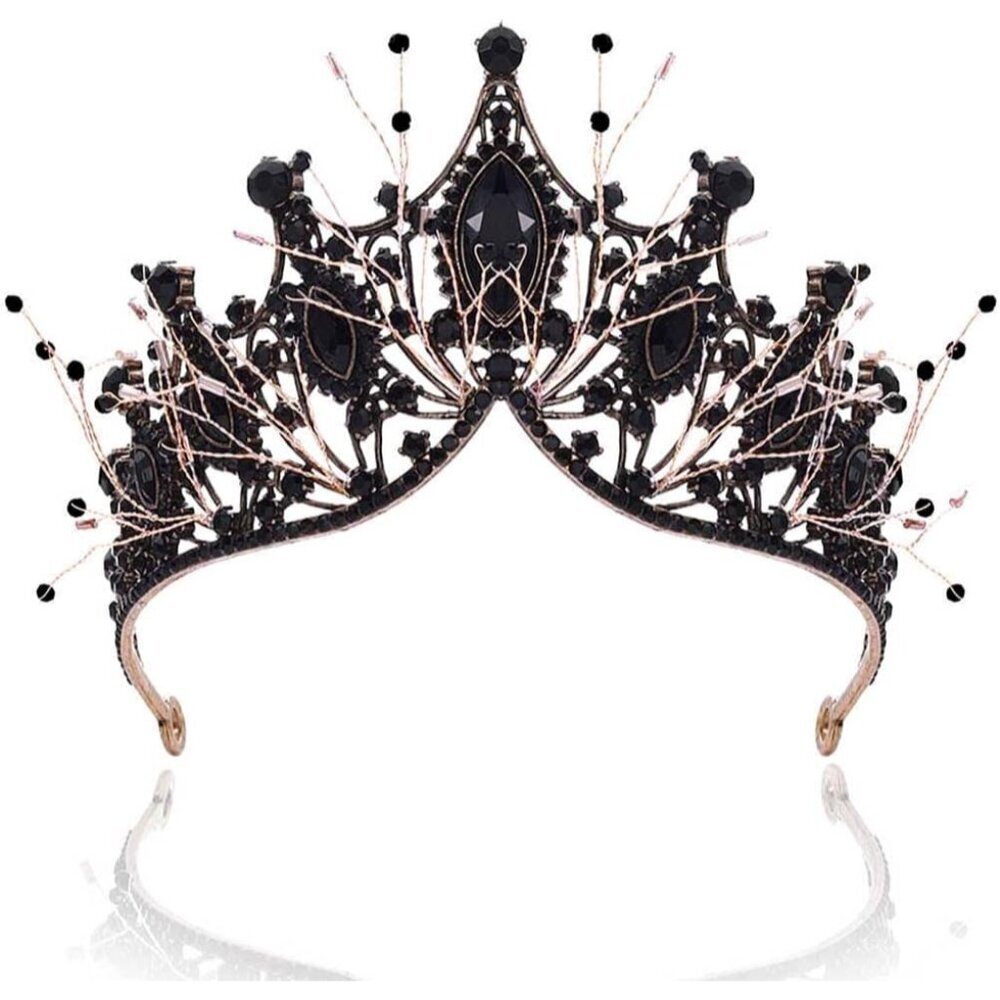 Baroque Black Crown Rhinestone Tiara Bridal Prom Hair Accessory for Women Girls